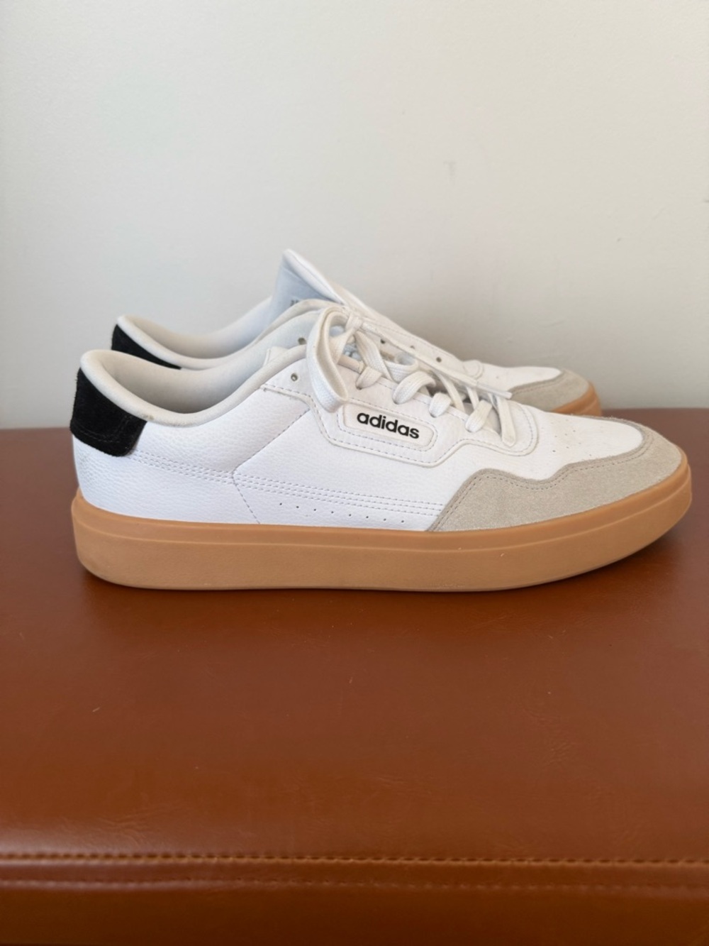 adidas White Sneakers with Beige Suede and Gum Sole